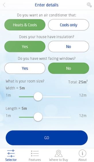 Pansonic air conditioning app room details